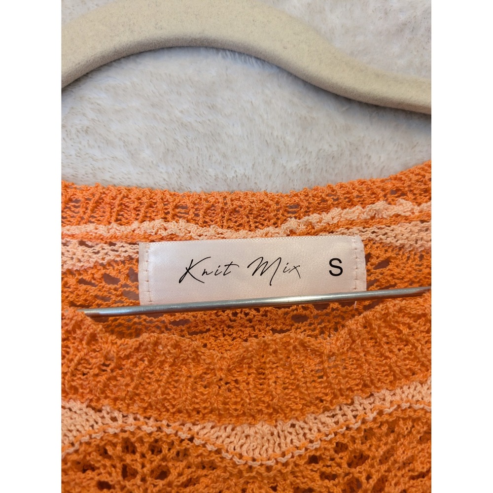 Knit Mix Sweater Vest Women's S Orange Chevron Cropped Boho - Picture 6 of 10